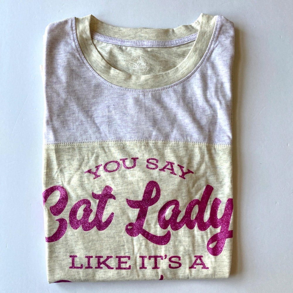 Cat Lady Disney Tee Size M Authentic Short Sleeves Heathered Cotton Poly Knit